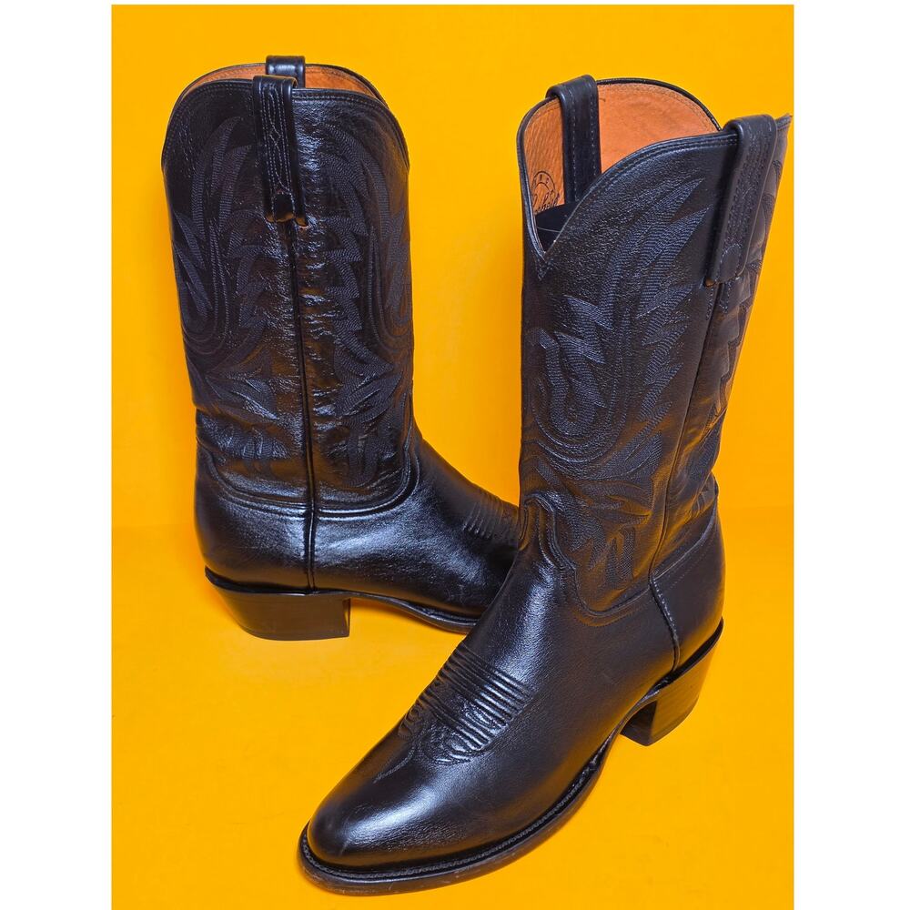 Lucchese 1883 Carson Black Lonestar Calf Leather Cowboy Boots Men 8D M1020.R4